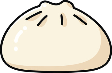 Cartoon illustration of a steamed bun with a glossy surface and dark lines.