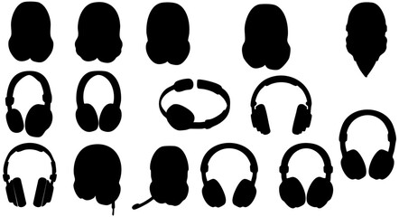 Silhouette Various Headphone Earphone Headset Gadget Accessory Shape Collection Icon