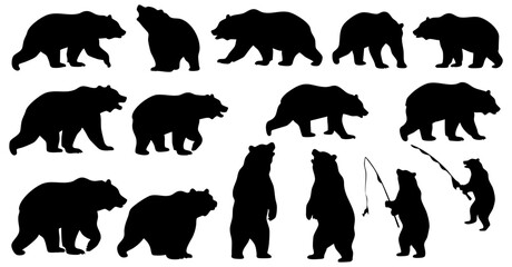 Silhouette Various Position Bear Diverse Wildlife Animal Illustration Design Elements