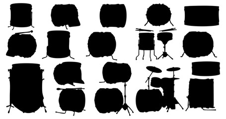 Grunge Black Silhouette Drum Instrument Set Music Percussion Illustration