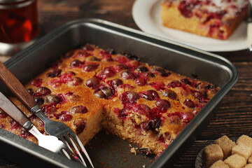 A cranberry pie, freshly backed and ready to be served	