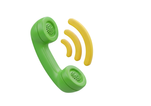 Image of super premium transparent photo of a green telephone handset with yellow sound waves emanating from it, isolated on transparent background - Powered by Adobe