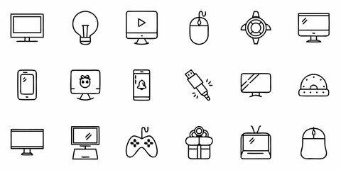 Modern technology icons set: computer, phone, gift, mouse, and more for website design, app development, and digital content