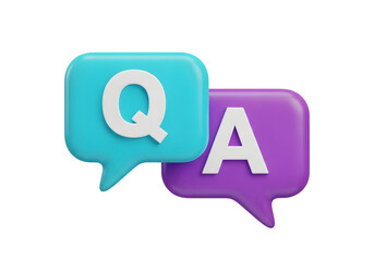 Fototapeta premium Image of super premium transparent photo of two speech bubbles with q and a letters, representing question and answer, isolated on transparent background