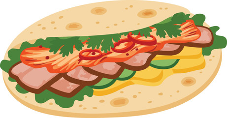 Delicious Banh Mi Sandwich with pickled carrots, cilantro, and cucumbers.