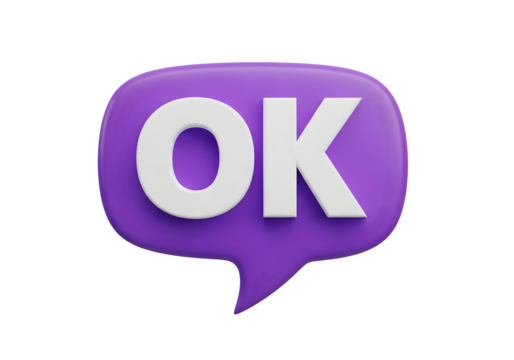 Image of super premium transparent photo of purple speech bubble with the word ok in white, isolated on transparent background - Powered by Adobe