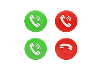 Image of super premium transparent photo of four circular buttons with phone icons, two green for call and two red for end call, isolated on transparent background