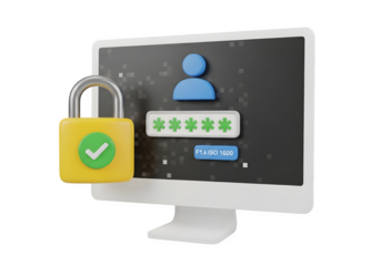 Image of super premium transparent photo of computer screen displaying a login interface with a padlock and a checkmark, indicating security and access, isolated on transparent background