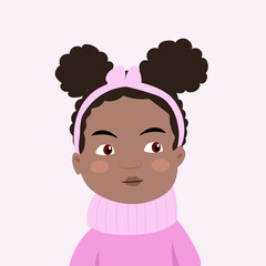 Avatar small girl afro with haircut, flat vector