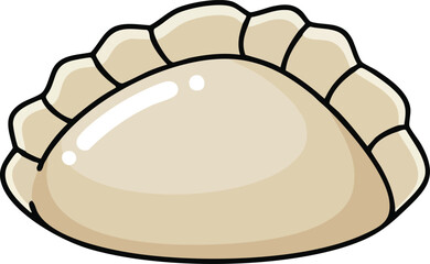 Close-up view of a single varenyky, a traditional Eastern European filled dumpling, with a light beige color and distinct pleats.