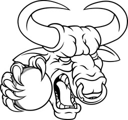 Bull Minotaur Longhorn Cow Cricket Mascot Cartoon