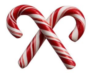 Photo realist clipart of two red and white striped candy cane treats. This classic Christmas decor confection evokes feeling of sweet holiday celebration and winter fun