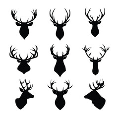Black and white elk head silhouette collection for banners and advertisements