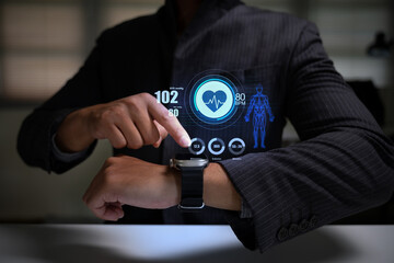 Digital health monitoring technology concept with wearable device tracking vital signs and performance
