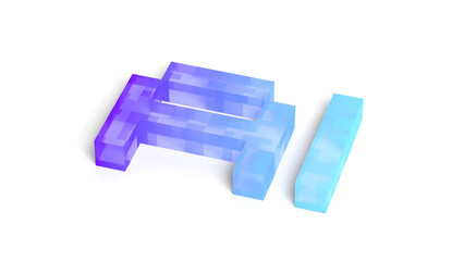 AI text isolated on white background. Artificial intelligence. Blue and violet color. Pixel. Glassmorphism. 3d illustration.