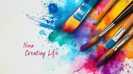 Obraz premium Artistic Retirement Banner with Paint Theme - brushes, canvas, color splashes, 
