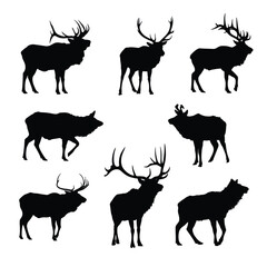 Fototapeta premium Black and white elk shed silhouette set illustration