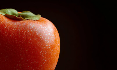 Sweet persimmon with leaves on a dark background