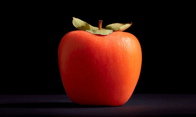 Sweet persimmon with leaves on a dark background