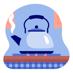 Kettle whistling on stovetop in a cozy kitchen setting  