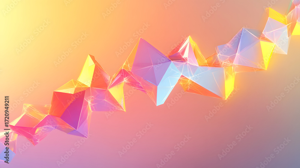 Poster dynamic crystal geometric abstract forms glow with vibrant neon light, creating a futuristic, abstra