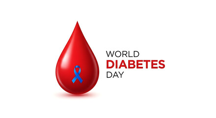 Fototapeta premium World diabetes day awareness with blood drop and blue ribbon