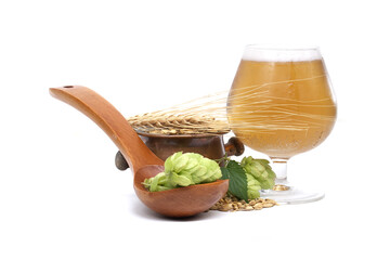 Beer ingredients composition isolated on white background