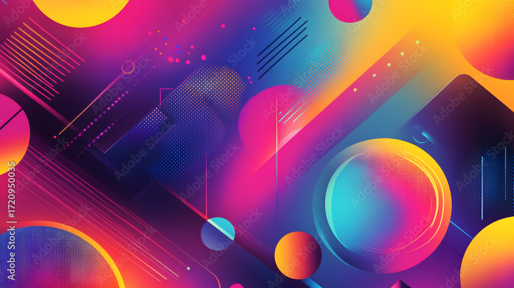 Aufkleber vibrant abstract shapes and lines dance with a neon gradient, creating dynamic modern digital art fo