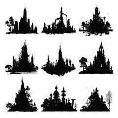 Obraz premium Emerald city silhouette set black and white illustrations
