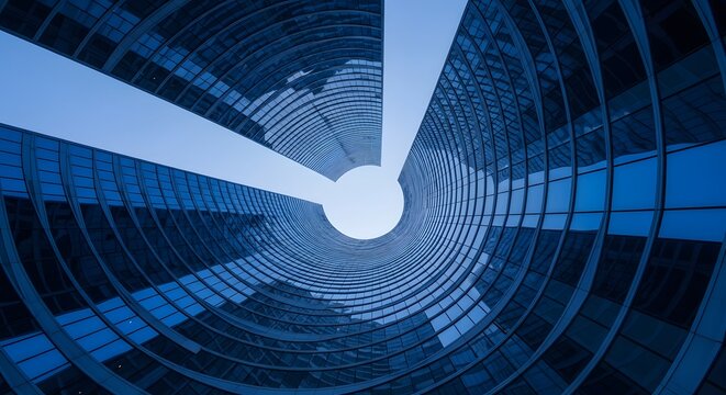Abstract Worm's-Eye View of Buildings Framing a Circle of Sky