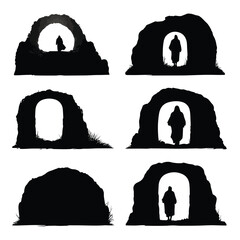 Empty tomb silhouette set black and white illustration