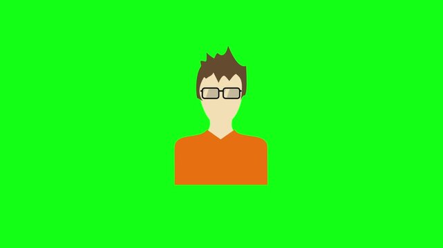Animated Avatar Cartoon Person with Glasses on Green Screen Illustration Character Design Male Young Adult Avatar Flat