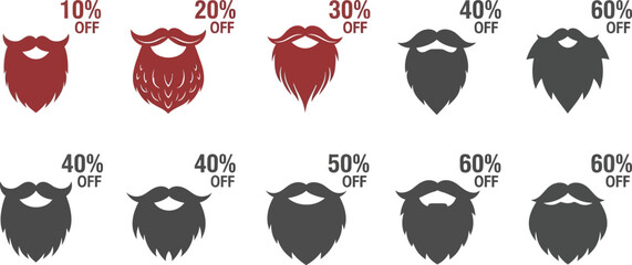 Various beard styles displayed with discount percentages, suggesting grooming deals or sales.
