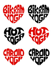 Heart-shaped sticker set for hot cardio yoga practice in colorful and black design 