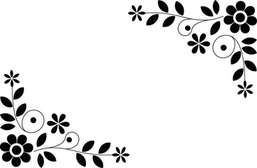 Elegant black floral corner design with leaves and delicate flowers