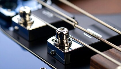 Close-up of bass guitar bridge and strings