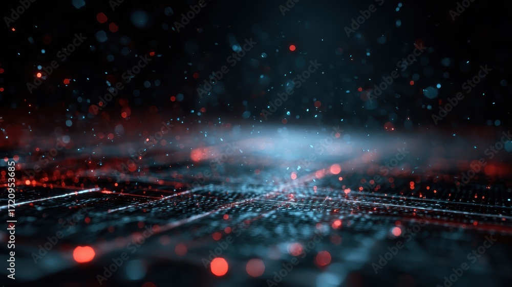 Fototapete abstract digital background featuring glowing particles and circuit patterns, representing advanced 