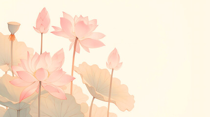 Naklejka premium Lotus flowers in Gongbi painting style