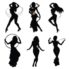 Exotic dancer silhouette set black and white illustration