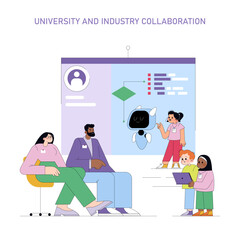 University and Industry Collaboration Vector Illustration
