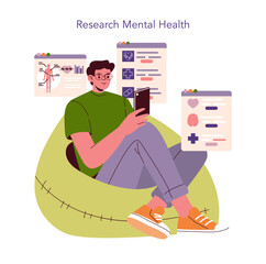 Person Researching Mental Health on Mobile Device