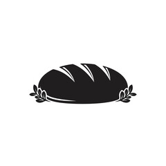 A black silhouette icon of a scored loaf of bread with decorative leafy branches on a white background.