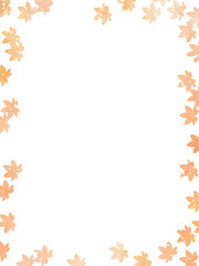 モミジの紅葉イメージの背景素材。水彩風テクスチャー。やさしい色調の葉っぱのシルエットのフレーム。和風のあしらい。たて長構図。