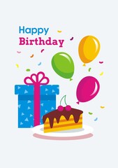 birthday card with gift boxes and balloons