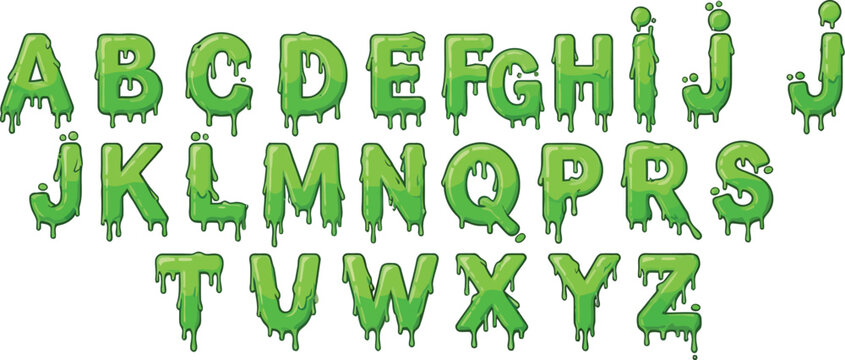 Alphabet letters dripping with slime for a playful, spooky, or science-themed design.