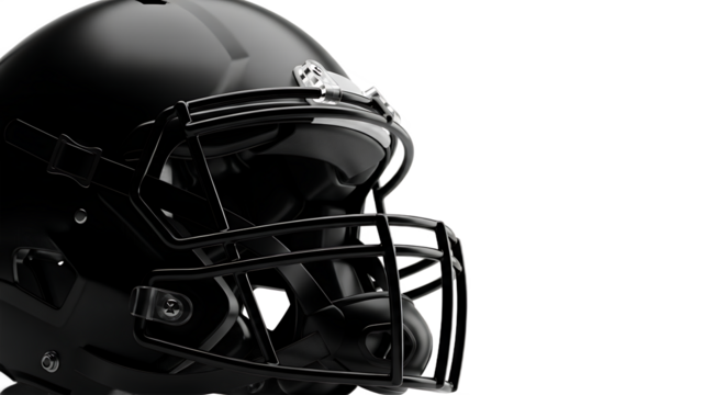 Black American Football Helmet with Face Mask, Glossy Finish on Transparent Background