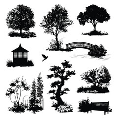 Black and white garden silhouette collection