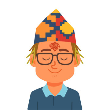 Smiling Man with Dashain Tika and Dhaka Topi