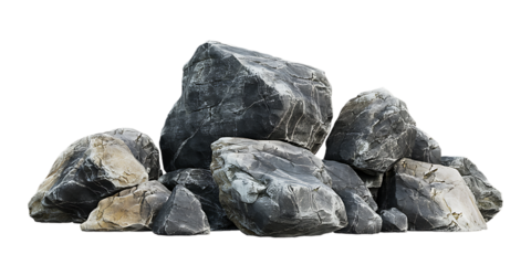 Collection of Smooth Polished River Stones Isolated on Transparent Background,Pile of Natural Gray Rocks Isolated,Grey Rocks and Stones Pile on Sandy Base,Dark Grey Rocks Piled Together for Natural,Ai