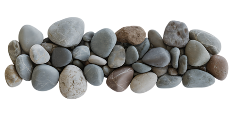 Collection of Smooth Polished River Stones Isolated on Transparent Background,Pile of Natural Gray Rocks Isolated,Grey Rocks and Stones Pile on Sandy Base,Dark Grey Rocks Piled Together for Natural,Ai